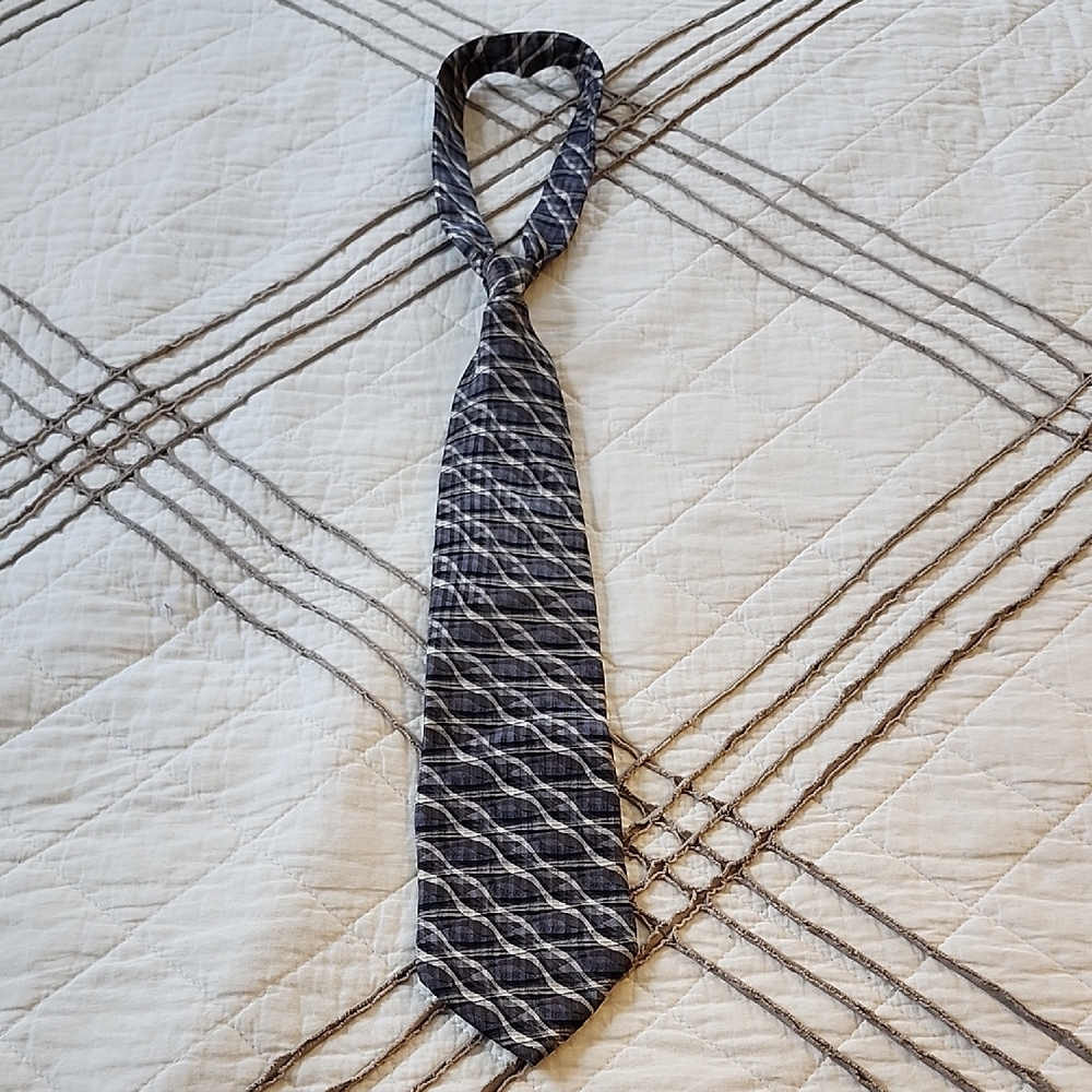 Jhane Barnes Charcoal, Blue and Silver Geometric Tie